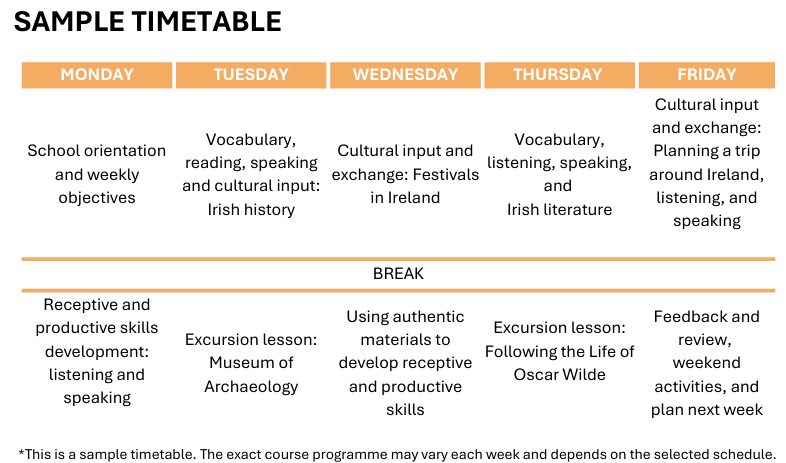 Exemplo De Timetable Intercâmbio 50+ Dublin