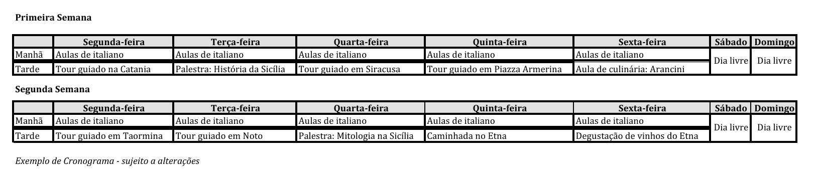 Exemplo De Cronograma Grande Tour Pela Sicília